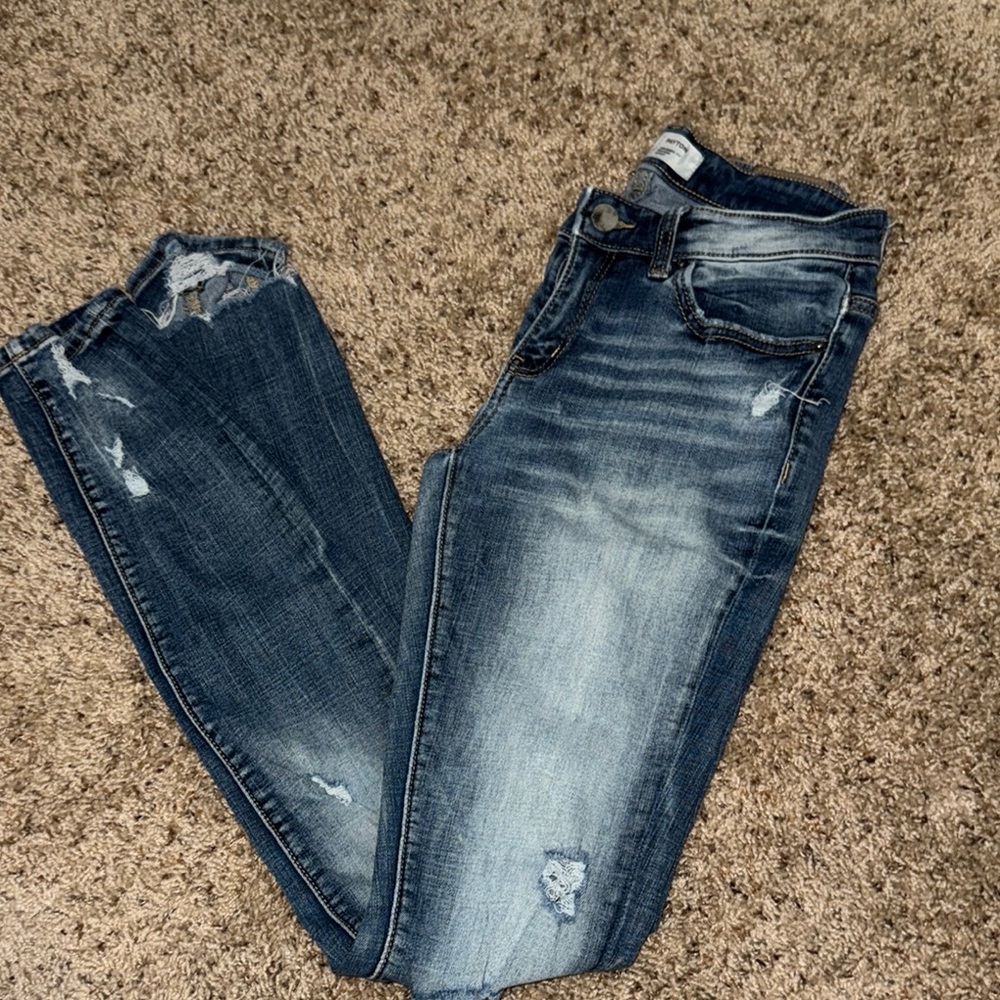 BKE Blue Skinny Jeans with Distressed Details